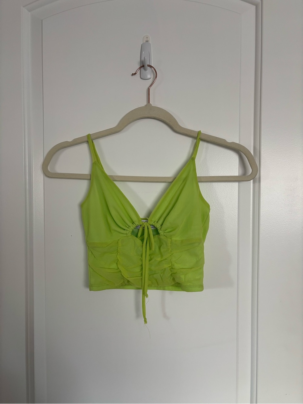 Urban Outfitters Neon Lime Tie-Front Ruched Crop Camisole